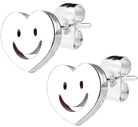 Taffstyle Stecker Ohrstecker Ohrringe Schmuck Studs Klein Herz mit Smiley Silber für Damen Herren