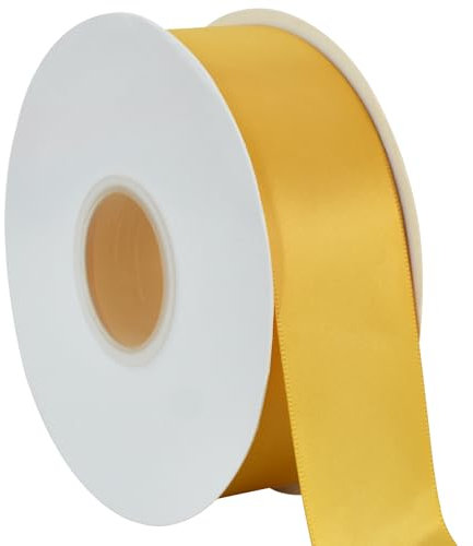 TONIFUL Gelbes Satinband für Geschenkverpackungen, Hochzeitsdekoration, Kranz, Nähen, Basteln, Haarschmuck, Blumen, Schleifen, Valentinstag, Geburtstag, Weihnachtsdekoration, 3,8 cm x 45,7 m