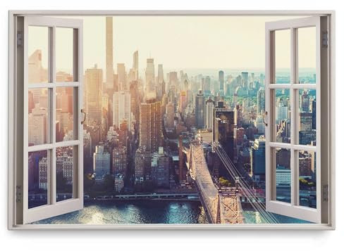 Paul Sinus Wandbild 120x80cm Fensterbild USA New York Manhattan Skyline Hochhäuser