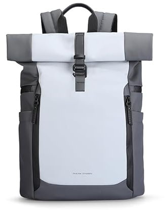 MARK RYDEN Rolltop Farbblockierung Mode Rucksack, 15-17L Casual Daypacks Herren, Fahrradrucksack männer für Freizeit Job Sport Reisen, Tagesrucksack mit 15.6 In Zoll Laptopfach - Grau and Blau