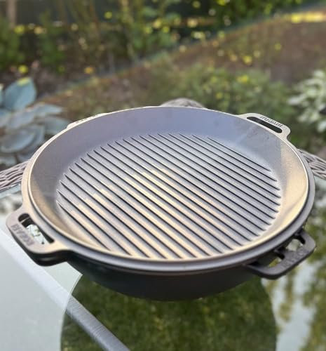 Grillpeter ROBARI Kazan Gusseisen 15 Liter Kasan mit Grillpfannendeckel aus Gusseisen Wok Asia