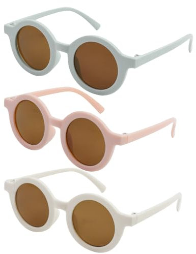 BEHAHAI Lunettes de soleil rondes pour enfants - Protection UV 400 pour bébé, tout-petit, enfants de 1 à 8 ans - Style rétro pour filles et garçons, Rose/blanc/bleu, Taille unique