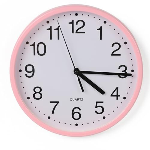 DIVCHI Wall Clock Silent & Non-ticking Modern Battery Operated Digital Quiet Sweep Office Home School Kitchen Decor Clocks (Pink)