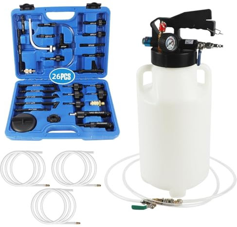 Getriebeöl Einfüllgerät Druckluft 8L mit 26 ATF Adaptern, Automatische Getriebeölpumpe zum Befüllen&Absaugen, Getriebeöl Befüllgerätgetriebeöl Kompatibel mit BMW/Benz/VW.etc (8L Pumpe+26 Adaptern)
