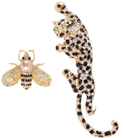 SHIDXIB Modische Strass-Brosche mit Leopardenmuster und Kristall-Bienen, Insekten-Brosche, Anstecknadel, Zubehör, 2 Stück