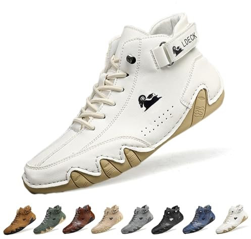 Stivali Alti in Pelle Scamosciata Fatti a Mano da Uomo, Outdoor unisex antiscivolo leggero traspirante Scarpe Beck for scarpe da escursionismo, campeggio e guida a piedi nudi(Color:Bianco,Size:44 EU)
