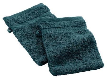 Douceur d'Intérieur, 2 Gants de Toilette (15 x 21 cm) Elegance Bleu, 100% Coton Uni