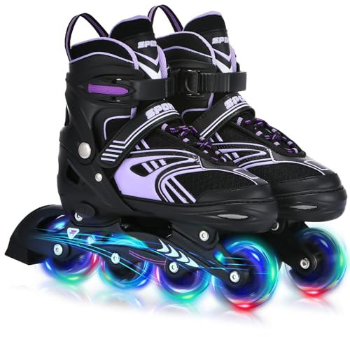 TOMSHOO Inliner, Rollschuhe Inline Roller Skates mit 4 Größen Verstellbar, LED Rädern, Mehrere Größenoptionen, Inlineskates für Kinder Erwachsene Jungen Mädchen, Violett, M
