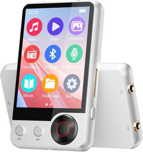 Lettore MP3 da 128 GB con Bluetooth 5.3, Lettore Musicale con Due Prese per Cuffie, Altoparlante HD Incorporato, 2,4 Schermo Tattile, Registrazione Vocale, Radio FM, MP3 Portatile in Lega di Zinco