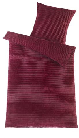 Visaggio Winter Bettwäsche 135x200 cm Teddy Plüsch Cord Rib Streifen Cashmere Touch Nicky Coral Fleece Bordeaux