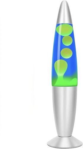 CELLUSTOP Lavalampe mit Flüssigbewegung mit Wachs – Nachtlicht Lava – Magma-Lampe mit Flüssigkeitsbewegung – Leuchtmittel inklusive – Schalter – 20 Watt – 34 cm – Glas und Aluminium – Mehrfarbig LED