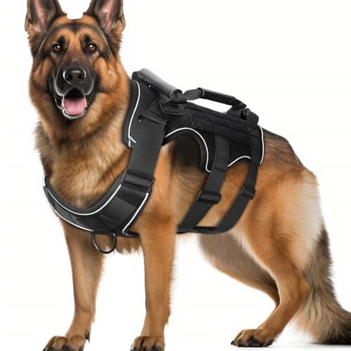 Hundegeschirr für Mittelgroße Grosse Hunde, Geschirr Hund No Pull Hundegeschirr Gepolstert mit 3 Griff, Sicherheitsgeschirr Anti Zieh Brustgeschirr Reflektierende für Hunde Spaziergang, Schwarz (L)