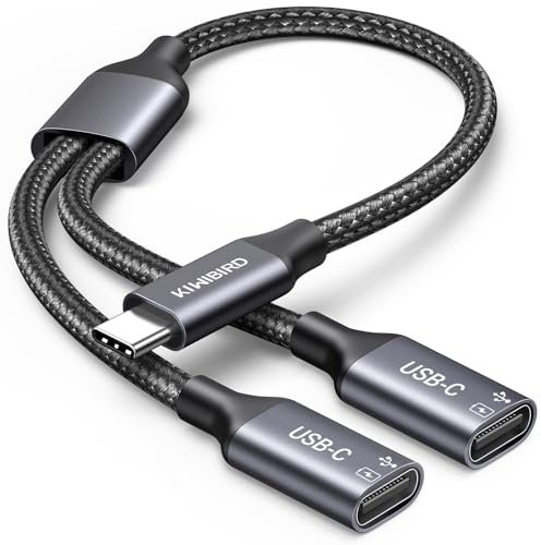 KiWiBiRD duplicador USB C Splitter Doble Entrada, Adaptador Tipo C Macho a 2 USB C Hembra Puertos Y Cable para Datos y Carga, Mini HUB Compatible con Laptop Mac PS5 Teclado ratón Impresora