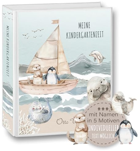 Kindergarten Ordner personalisiert Namen Wunschtext Otter Pinguin Robbe Walross A4 Blau - Meine Kindergartenzeit Kindergartenordner Portfolioordner Sammelordner Junge Mädchen
