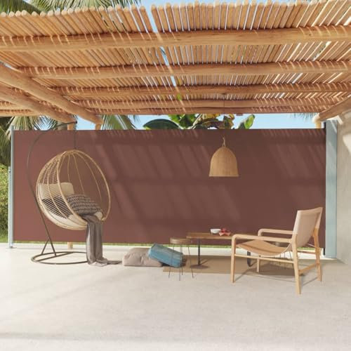 Gecheer Auvent Latéral Rétractable de Patio 200x600 cm Marron, Paravent Extérieur Store latéral, Protection de l'intimité et Vent, Abri Solaire Extensible Brise Vue pour Balcon Terrasse