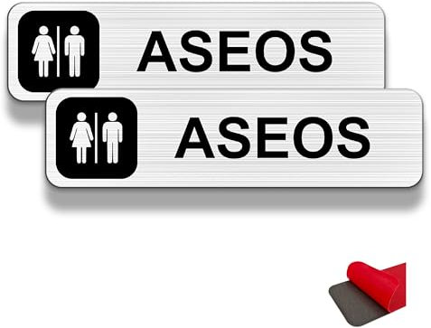 Letreros para puerta/aviso FloraVigo, 2 unidades, 19 x 5 cm, aluminio cepillado, impermeables, para interior y exterior, panel de aluminio con adhesivo (ASEOS)