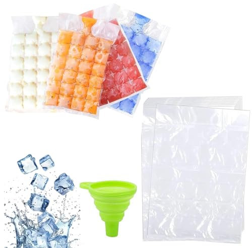 100 Pieces Disposable Ice Cube Bags with 1 Pcs Silicone Funnel, Ice Cube Bags Self Sealing for Whiskey Cocktails Drinks, Parties, Travel, and Baby Food Preparation