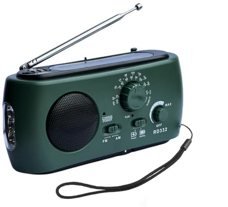 Radio Manivela de Emergencia Portátil, Am/FM, Linterna LED, Cargador de Teléfono Celular, ldeal para Camping, Senderismo y Emergencias de Supervivencia