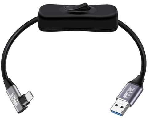 YINGAYOU 90 Degree USB C Cable with Switch USB 3.2 Type C Cable Fast Charging 60W 3A High Speed Data Transfer 10Gbps, for Laptops, PC, Phone, Car (Black, 1.6FT / 0.5 m)