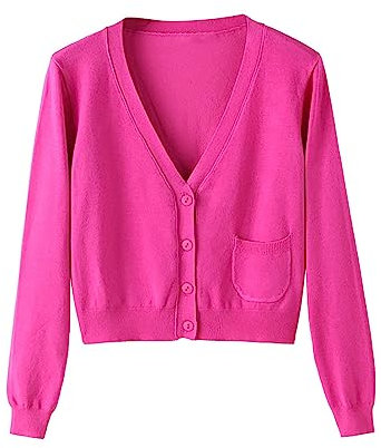 Femmes Printemps Automne Manches Longues Tricoté Pull Court Cardigan Drapé Devant Veste, rose vif, XXL