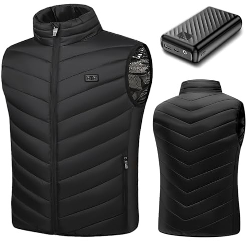 qoqidun Heated Gilet for Men Womens - Heated Vest with 7.4V 27000mAh Power Bank, 17 Carbon Fibre Heating Pads and 3 Heat Settings, Heated Body Warmer Vest with Battery Pack for UK Winter, Small