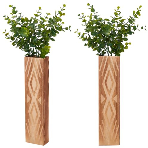 UNICRAFTALE 2 Set Wandvasen Set Aus Holz Sandbraun Rechteckig Wandpflanzer Für Zimmerpflanzen Moderne Bauernhaus Wandvasen Aus Holz Boho Wandvasen Dekor Für Wohnzimmer Schlafzimmer 296x71x40mm
