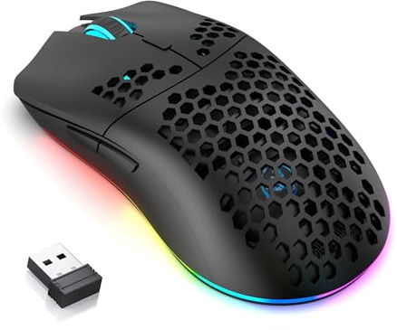 CROSS ZEBRA T66 PC Gaming Mouse, BT/2.4G Wireless/Wired, Lightweight Honeycomb Shell, Macro Program, Cool RGB Light, 650mAh Large Battery, 3600 DPI, for PC Gamer -Black