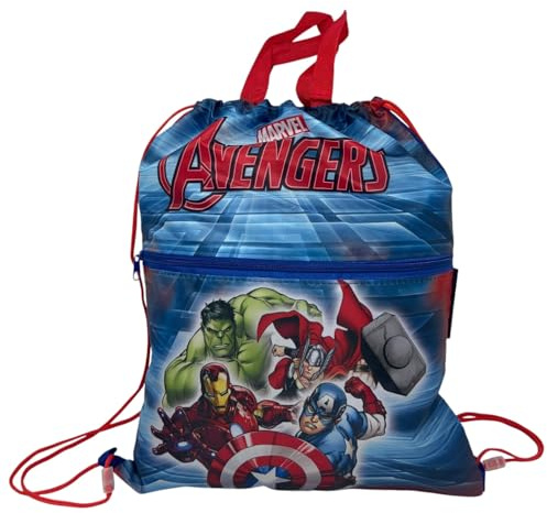 CARTOON Turnbeutel mit Fronttasche Rucksack mit Kordelzugverschluss Kindertasche 44 x 34 cm Schule Gym Freizeit, Rächer (1), 44 x 34 cm, Modern