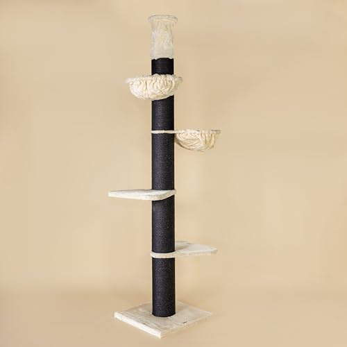 RHRQuality Krabpaal voor grote katten - Maine Coon Tower – 235 tot 255 cm Hoog – Met Extra Dikke 20 cm Sisalpalen – Blackline Crème