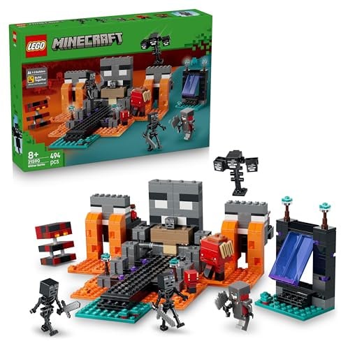 LEGO Minecraft Battaglia Contro il Wither - Giocattolo Interattivo con Guerriero Crimson, Strider, Cubo di Magma e 2 Figure di Scheletri Wither - Regalo per Gamer, Bambini e Bambine da 8 Anni - 21590