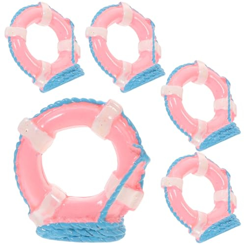 Hohopeti 5 Stück Teiliges Mini Schwimmring Lebensnahe Rettungsring Modelle in Rosa Puppenhaus Dekoration Vielseitig für DIY Miniaturen und Foto Requisiten Sichere Langlebige Materialien