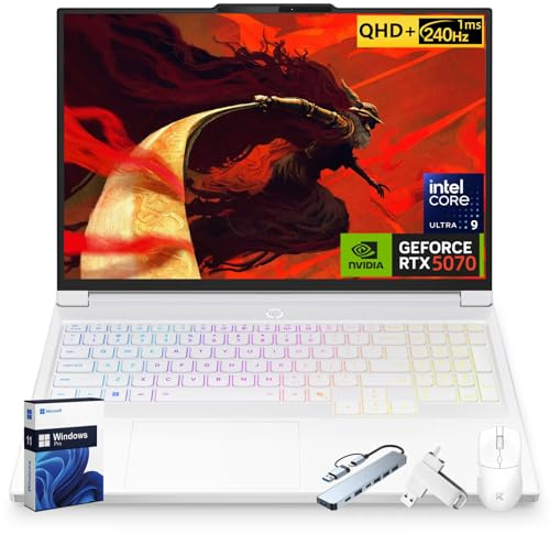 Lenovo Legion 7i Ordinateur portable de jeu, NVIDIA RTX 5070, 16 2.5K QHD+ 240Hz 1ms OLED, Intel Core Ultra 9 275HX, 32 Go DDR5 5600MT/s, 1 To SSD, clavier RVB, WiFi 7, Windows 11 Pro, blanc glacier