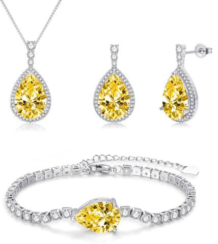 Lynizo Schmuck Set Damen, 925 Sterling Silber Ohrhänger Halskette Armband | Hochzeit Schmuckset für Damen mit AAAAA Zirkonia, Tropfen Hypoallergen Brautschmuck für Mädchen Frauen, Klassisch Modeschmuck