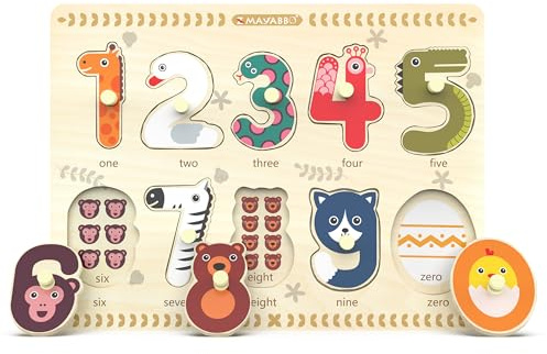 Wooden Peg Puzzle for Toddlers - Learn Numbers 1 to 10 with Matching Shapes & Colours - Educational Counting Toy for 1 2 3 Year Old Boys & Girls