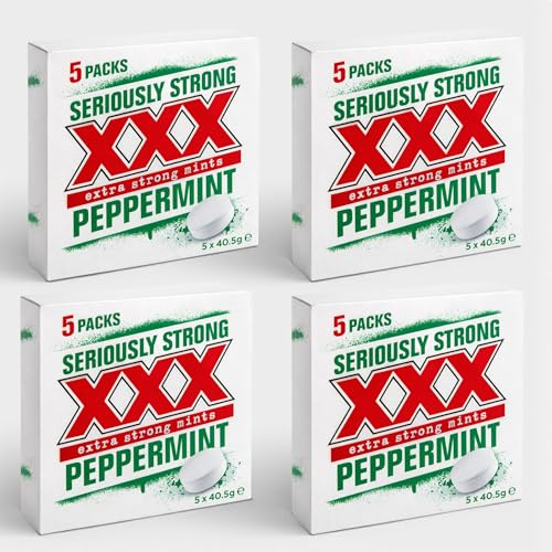 4 x 5 Pack XXX Seriously Extra Strong Peppermints, Each Roll 40.5 g (Total 810g - 20 Rolls), Long-Lasting Fresh Breath
