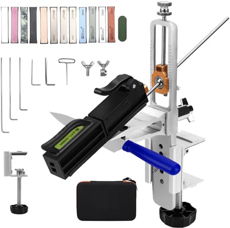 Affilacoltelli professionale, Affilatore Coltelli Professionale 15-30° Angolo Regolabile, rotazione a 360° con angolo fisso, dispositivo di affilatura di precisione con 12 pietra per affilacoltelli