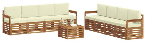 vidaXL Sofagarnituren 9 pcs Natur und Creme Massivholz Akazie, Garten, modernes, langlebiges Outdoor-Sofa, Eckmöbel für Terrasse und Lounge, gemütliche Sitzgruppe