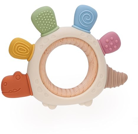MizzyTots Beißring Baby, Zahnungshilfe und Beißspielzeug ab 3 Monate | Ruder eines Dinosaurierschiffs, BPA freie Greifring mit Tiermotiv, Sicherheitsspielzeug Geschenke für Jungen und Mädchen