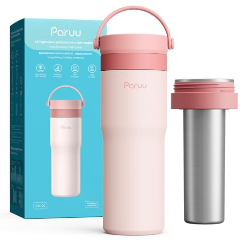 Paruu Glaciere Lait Maternel, Pot Conservation Lait Maternel Portable en Acier Inoxydable 304, Maintien Froid 14–23 Heures, Contenant de 300-700ml, pour Voyages & Activités Extérieures, Rose