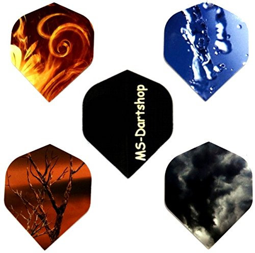 MS-DARTSHOP Dart-Flights 4 Elemente, incl. 1 Satz Flights (5 Satz = 15 Stück)