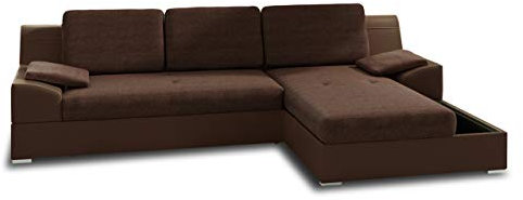 Ecksofa Aldo mit Glasregal, Couchgarnitur mit Bettfunktion und Bettkasten, Sofagarnitur, Couch mit Schlaffunktion, Big Sofa (Braun + Braun (Soft 066 + Inari 24), Ecksofa Rechts)