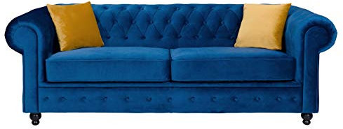 Sofas and More Hilton Chesterfield style Sofa Navy Blue French Velvet fabric 3+2 Seater Set (3 Seater)