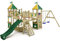 WICKEY Spielturm Ritterburg Smart Queen mit Schaukel, grün-gelber Plane & grüner Rutsche, Outdoor Kinder Kletterturm mit Sandkasten, Leiter & Spiel-Zubehör für den Garten