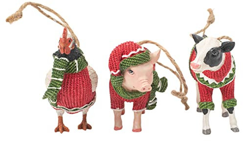 Kurt Adler Weihnachtsbaumschmuck Kuh Schwein und Huhn mit Pullovern, 3er-Set
