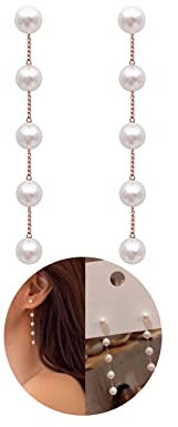 Yheakne Boho Pearl Drop Dangle Earring Gold Long Tassel Pearl Earrings Tiny Pearl Chain Earrings Vintage Earrings Jewelry for Women and Girls (Gold)