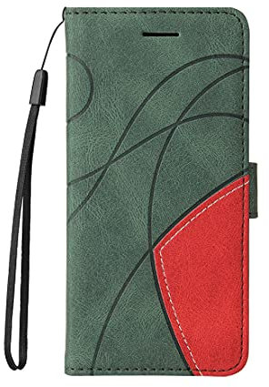 TIANCI Hülle für LG K40, Gespleißtes zweifarbiges PU-Leder Geldbörsen Schutzhülle, 3 Kartenfächern Stoßfeste Flip Handyhülle für LG K40 Hülle-Grün