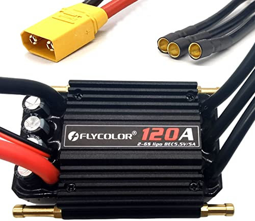 FLYCOLOR 120A Waterproof Brushless ESC Elektronischer Geschwindigkeitsregler mit 5.5V/5A BEC und XT90 4.0mm Bananenkopf Verbinder für Modellschiff RC Boot