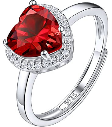Suplight Anello Donna Argento 925 Regolabile Cuore Granato Rosso Solitario Pietra Rossa Gennaio con Confezione Regalo