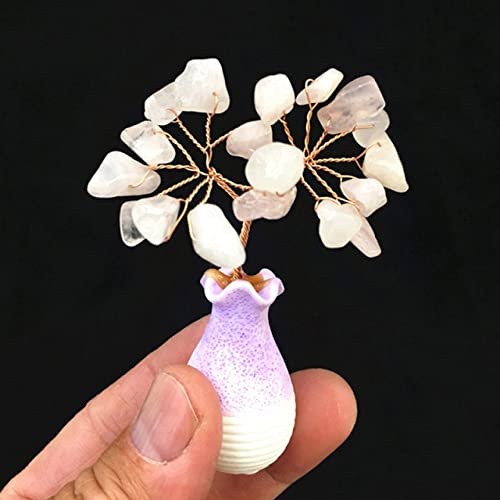 Mini Crystals Money Tree in Vase Copper Wire Wrapped With Agate Slice Base Amethyst Gemstone Trees Feng Shui Home Decor,Pink