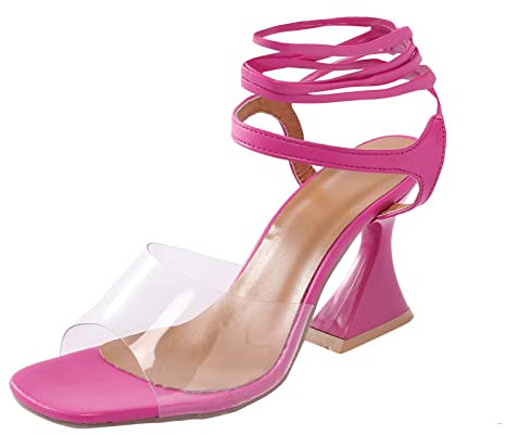 Sandali con tacco alto e plateau, color argento, con tacco alto, sandali con plateau, eleganti, Rosa acceso., 37 EU
